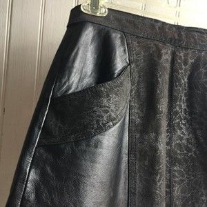 Winlit Vintage Black Mixed Leather Smooth Croc Embossed Pencil Skirt  Size Small